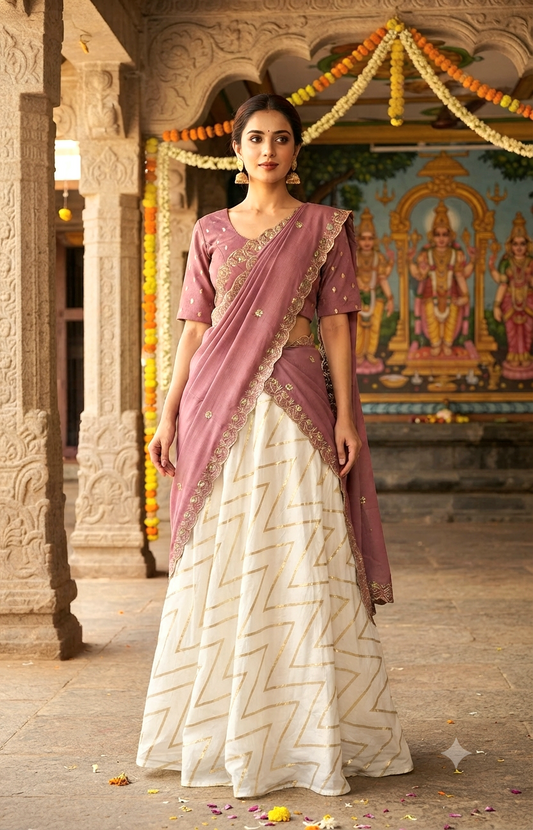 Semi silk dhavani set( L-XL size)