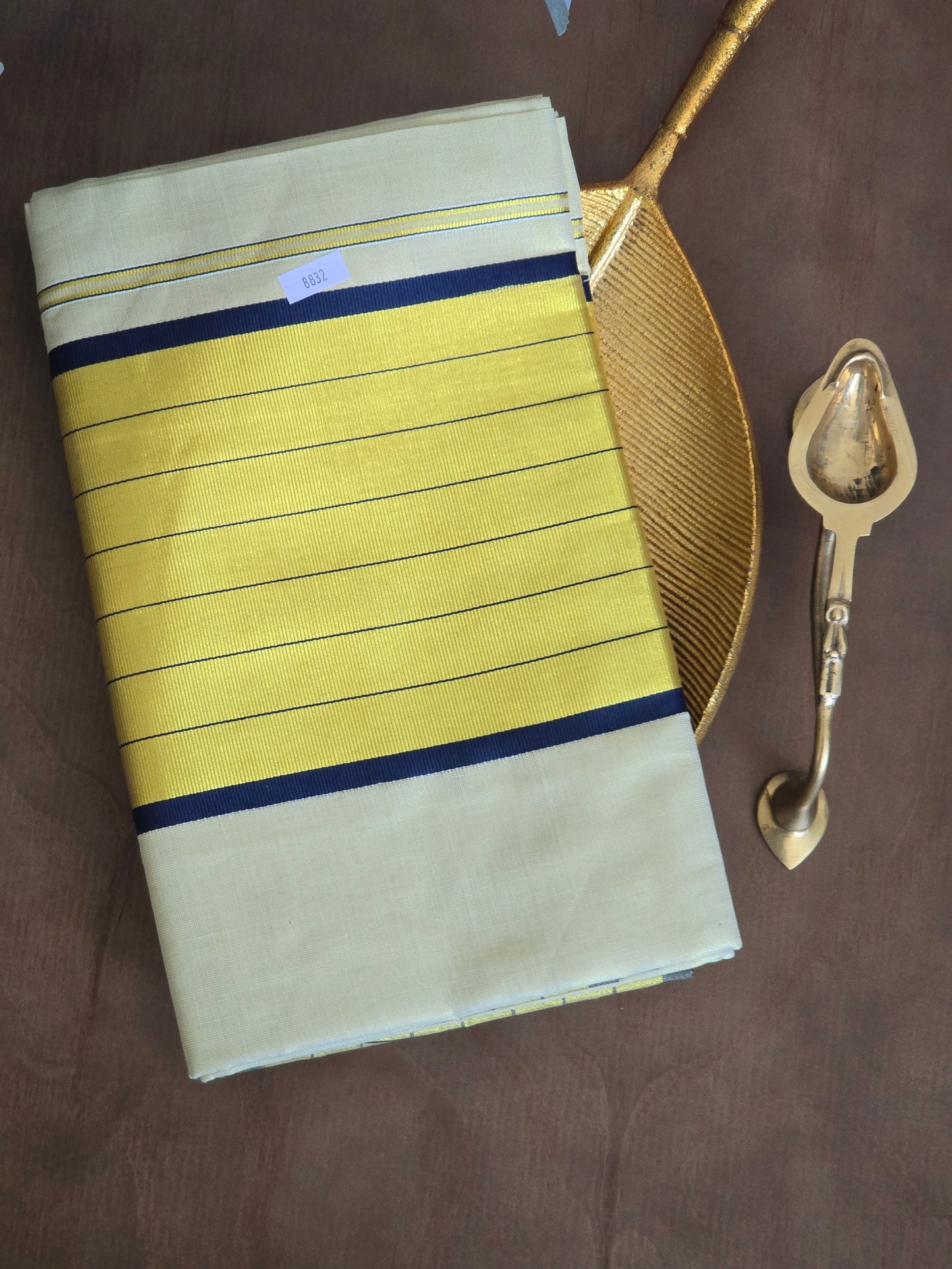 Tissue set saree with blue-gold combo 6" inch border