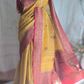 Tussar banarasi saree with stitched blouse ( yellow- watermelon)