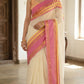Mul cotton saree with pink kanchee border- NO BP( fall and pico ready)