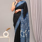 Modal silk on Indigo-  with natural dye handblock Ajrakh vanaspati print Saree with stitched blouse