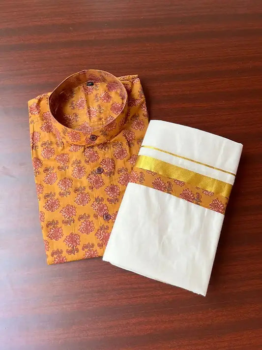 Ajrakh kasav mund with shirt combo