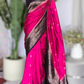 Tussar raw silk saree with banarasi border- contrast blouse (blue)