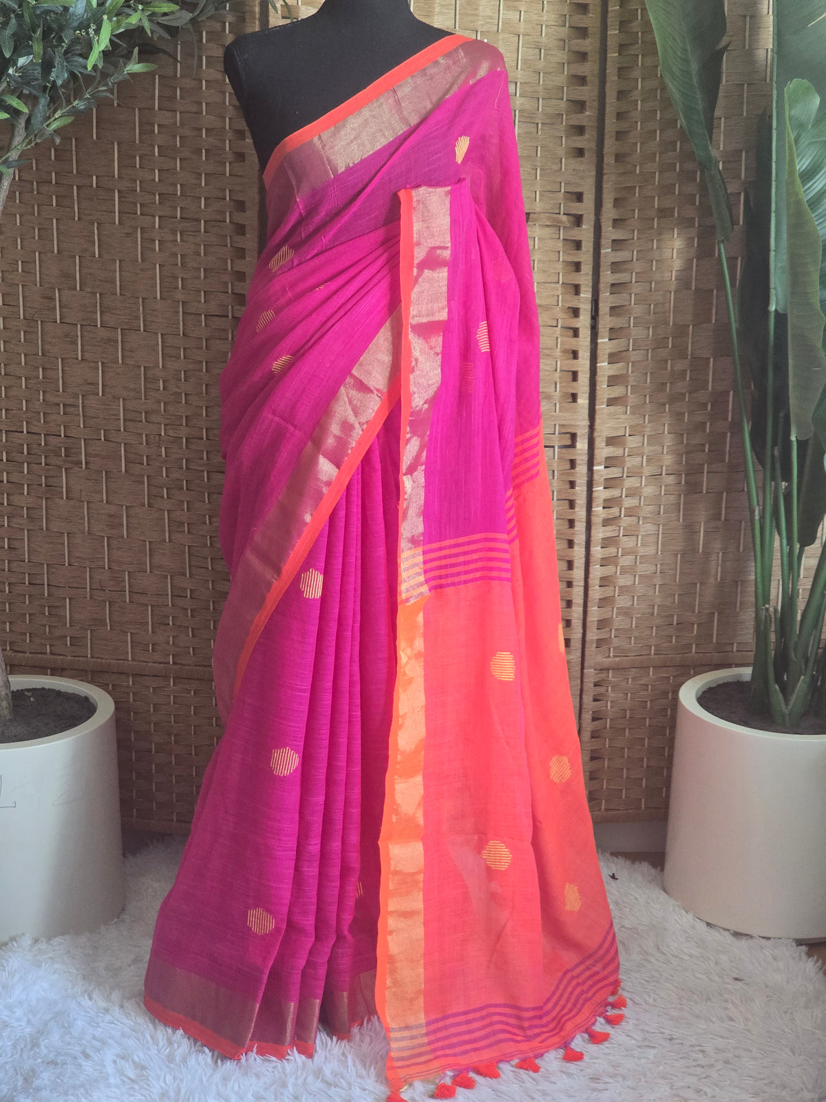 Semi linen saree with stitched blouse