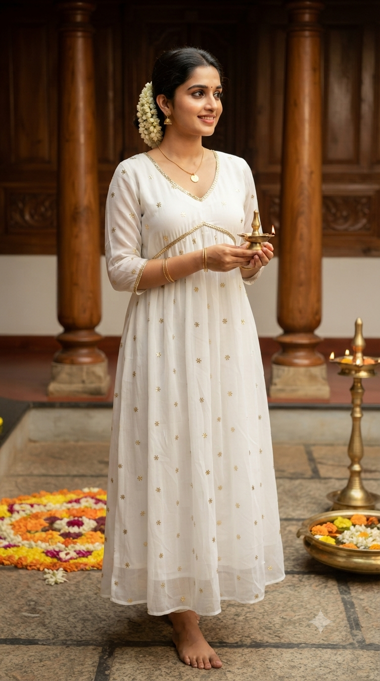 A line kurti with yoke design (white)