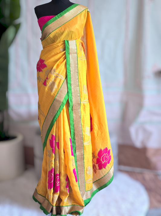 Semi jute silk saree with floral design- NO BP