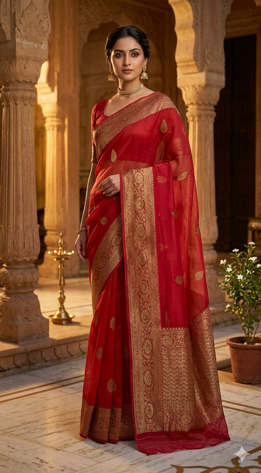 Kora banarasi silk saree with stitched  blouse