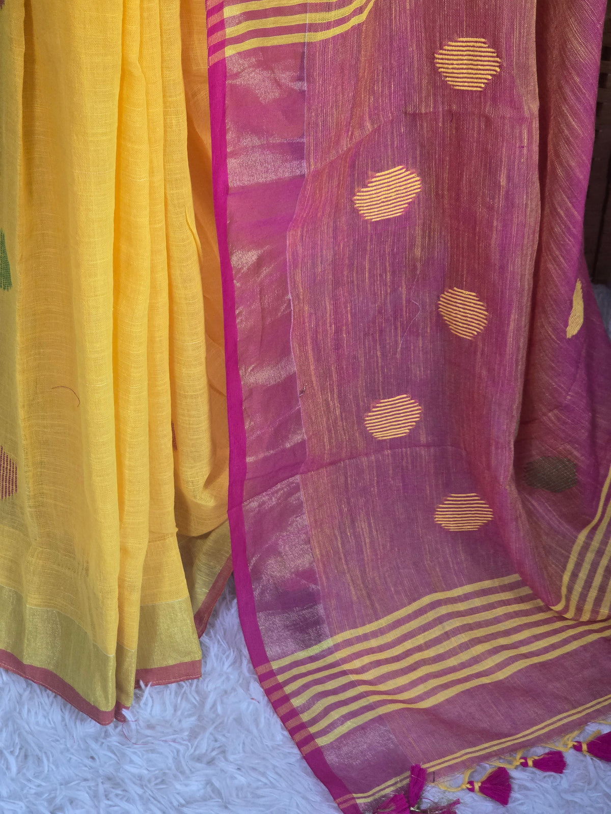 Semi linen saree with stitched blouse
