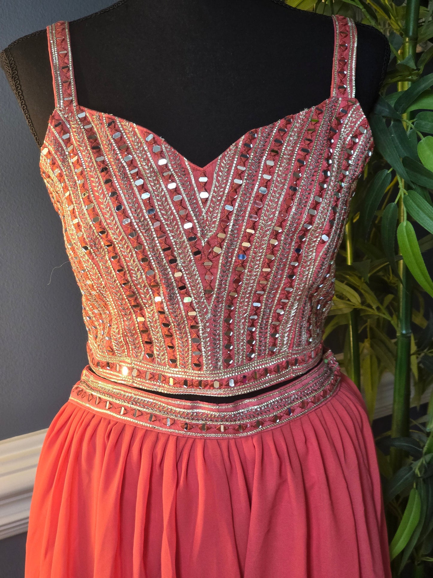 Flayered palazo 3 pc party wear set( Dark peach)