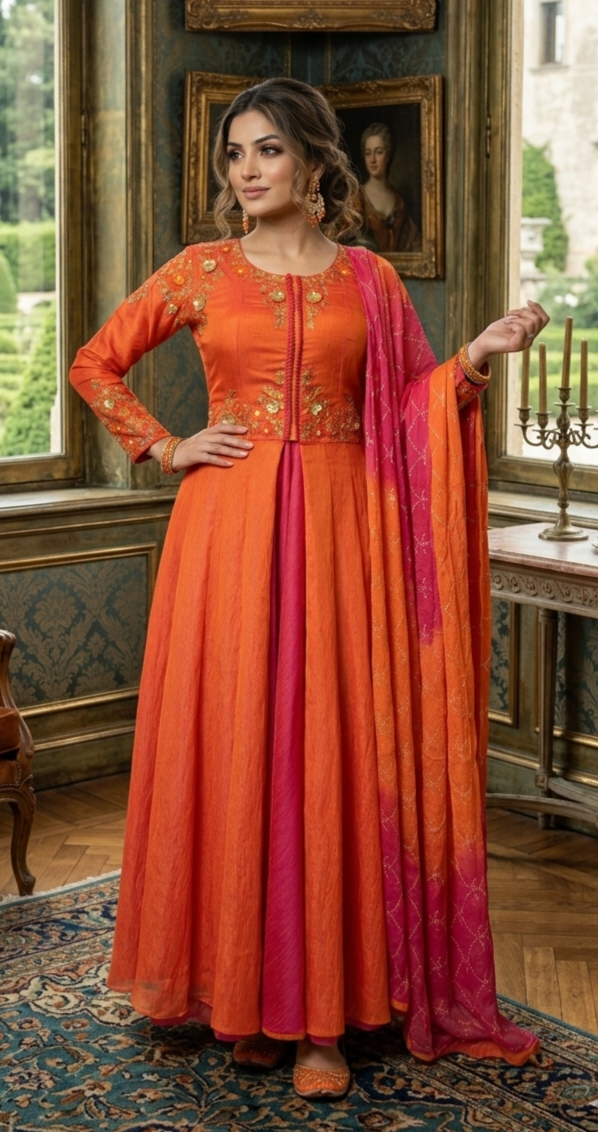 Party wear set- flayered skirt, long top and dupatta