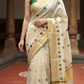 Tissue Kerala saree ( green border) with polka dot prints- blouse pc