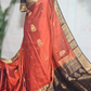 Burnt orange/brown pure kancheepuram silk mark saree with stitched blouse/fall/pico