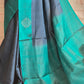 Kancheepuram soft silk with bluish grey and blue combo- Stitched blouse
