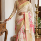 Semi silk saree with floral design- stitched blouse( sleeve)(34-42 size