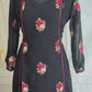 Faux georgette A-line top (black) with floral work-kurti