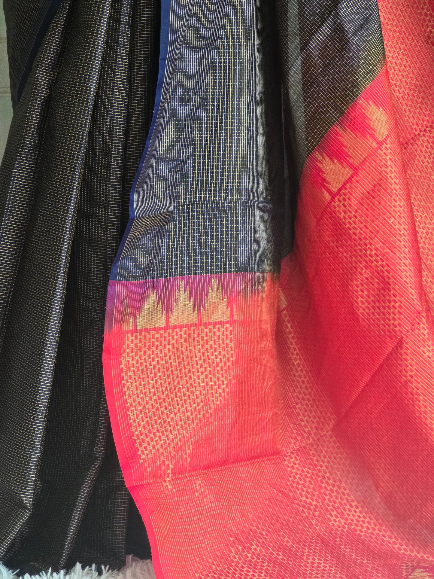 Soft kancheepuram silk saree (small checks body) with stitched blouse