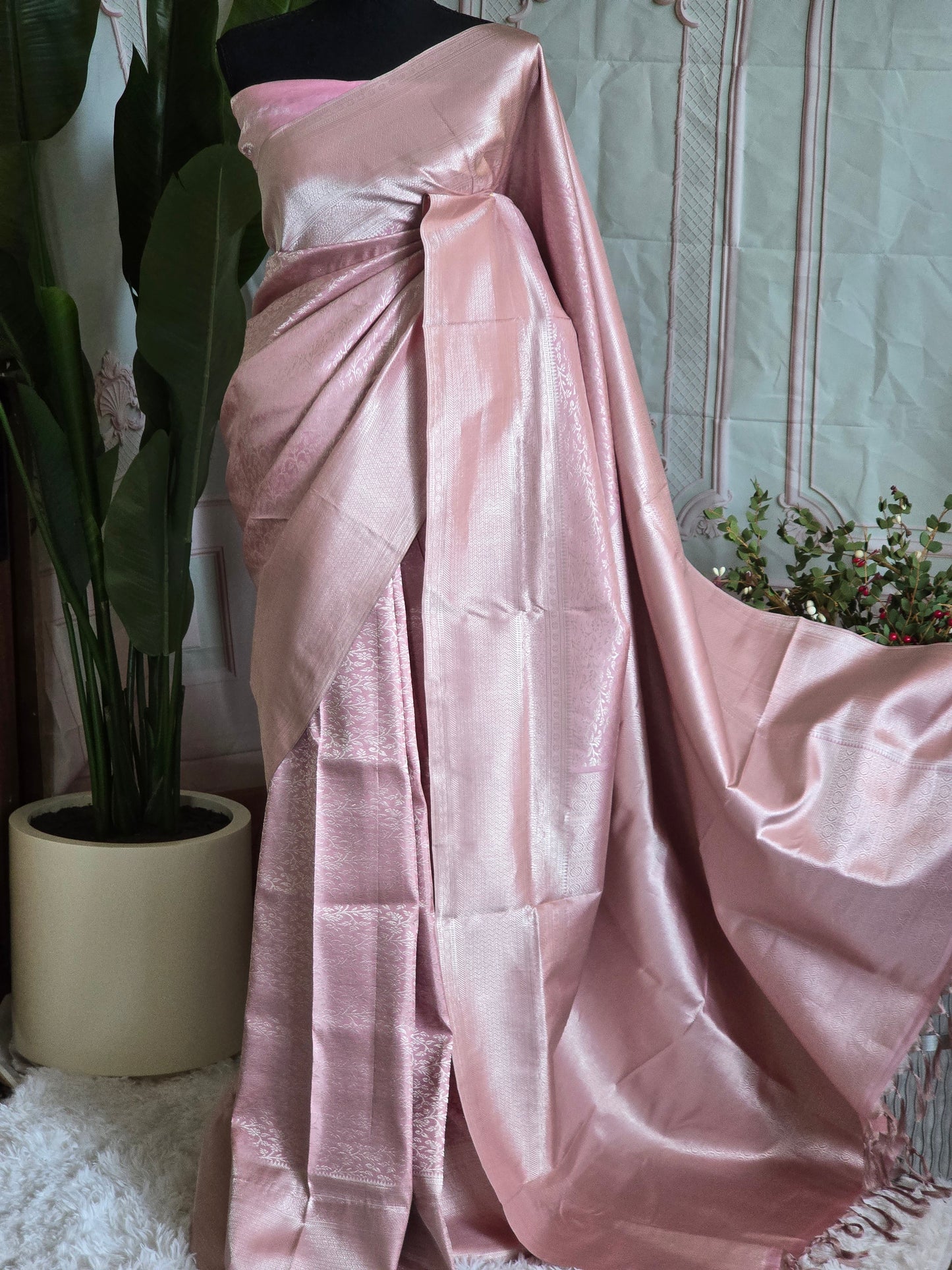 Soft brocade kancheepuram silk saree ( Rosegold) with BP