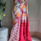 Cotton Saree with red and white comb- blouse pc