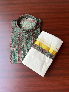 Ajrakh kasav mund with shirt combo