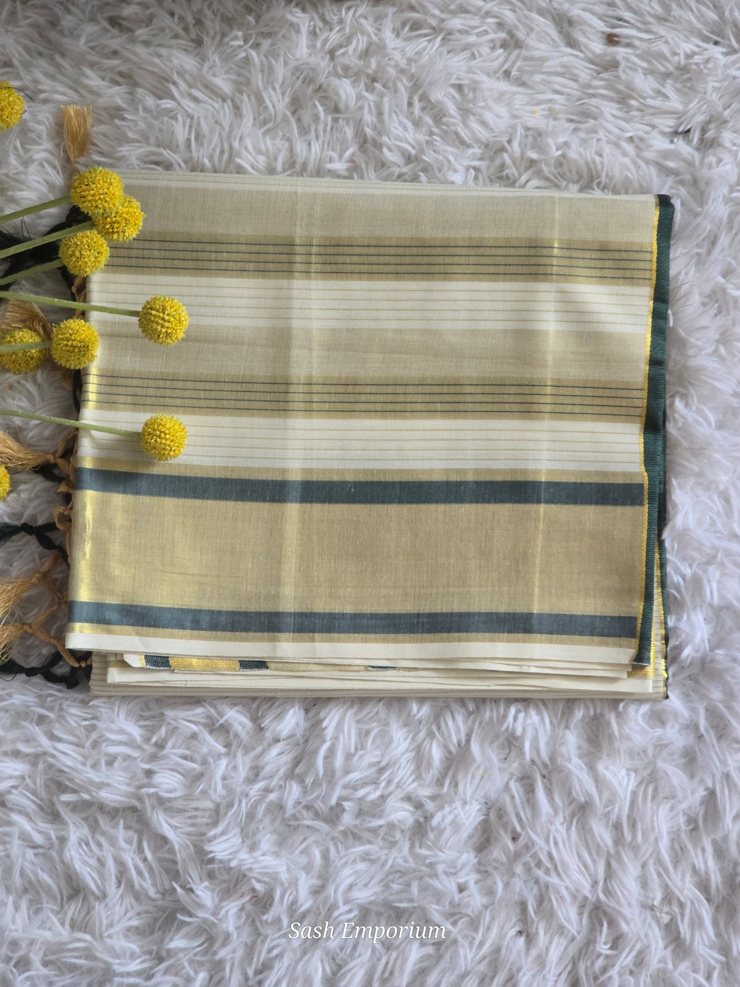 Cotton set saree with gold/green border