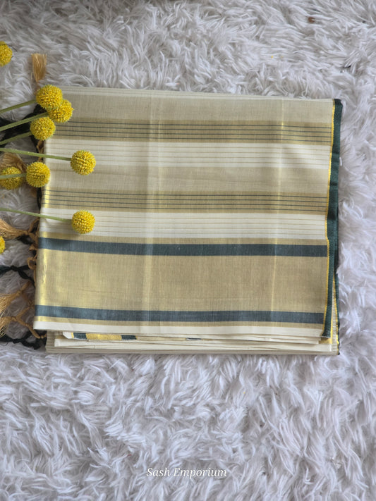 Cotton set saree with gold/green border
