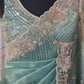 Sage green designer crushed tissue saree with heavy work- stitched designer sleevless blouse