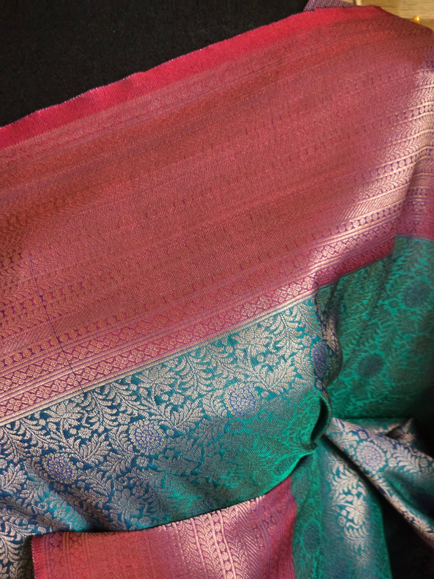 Brocade semi silk saree with stitched blouse