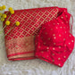 Semi munga (Red) silk saree- sleevless or with sleeve stitched blouse