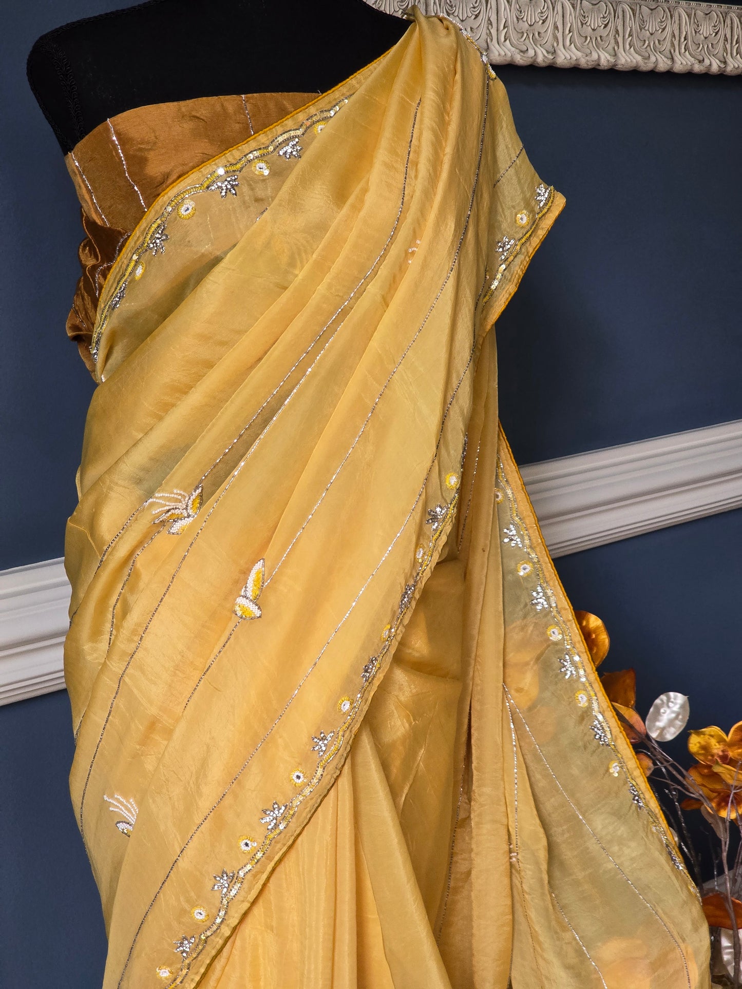 Pure organza saree with stone work- stitched blouse
