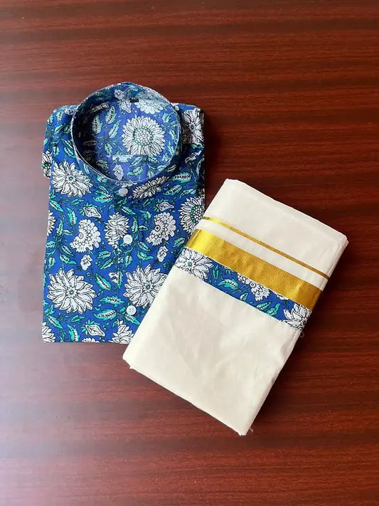 Ajrakh kasav mund with shirt combo