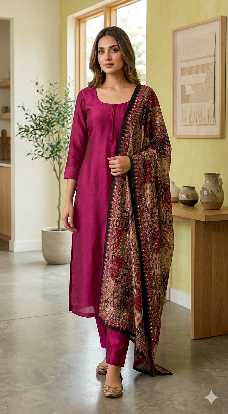 Semi raw silk 3pc salwar suit set(purple)