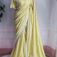 Georgette crape-designer saree( Lemon yellow) with handwork-stitched blouse