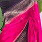 Tussar raw silk saree with banarasi border- contrast blouse (blue)