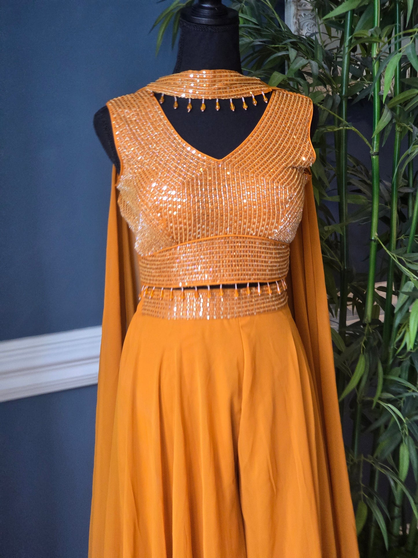 Flayered palazo 3 pc party wear set(turmeric yellow)