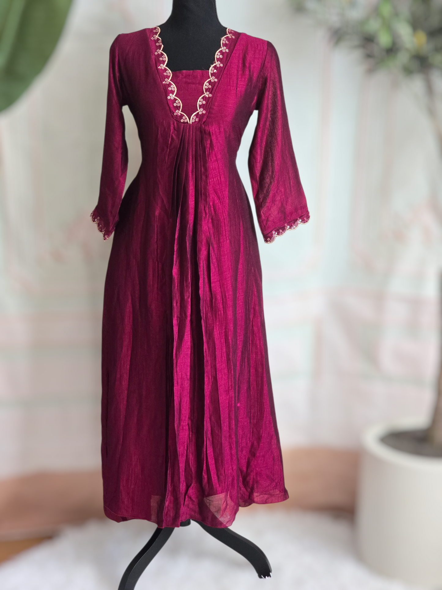 Semi silk A line kurti with dupatta