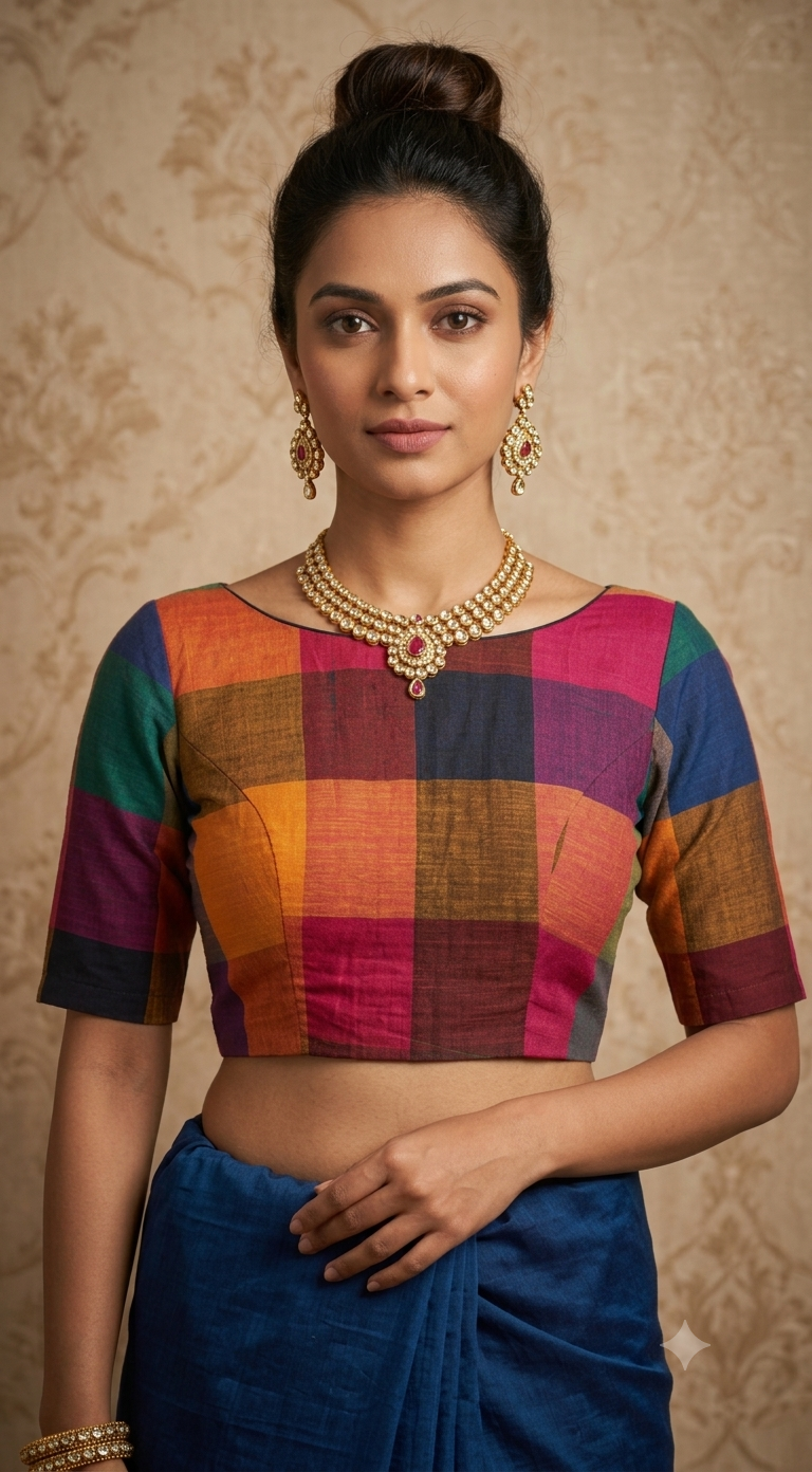 Madras cotton stitched blouse- pre-order (15-20 days)