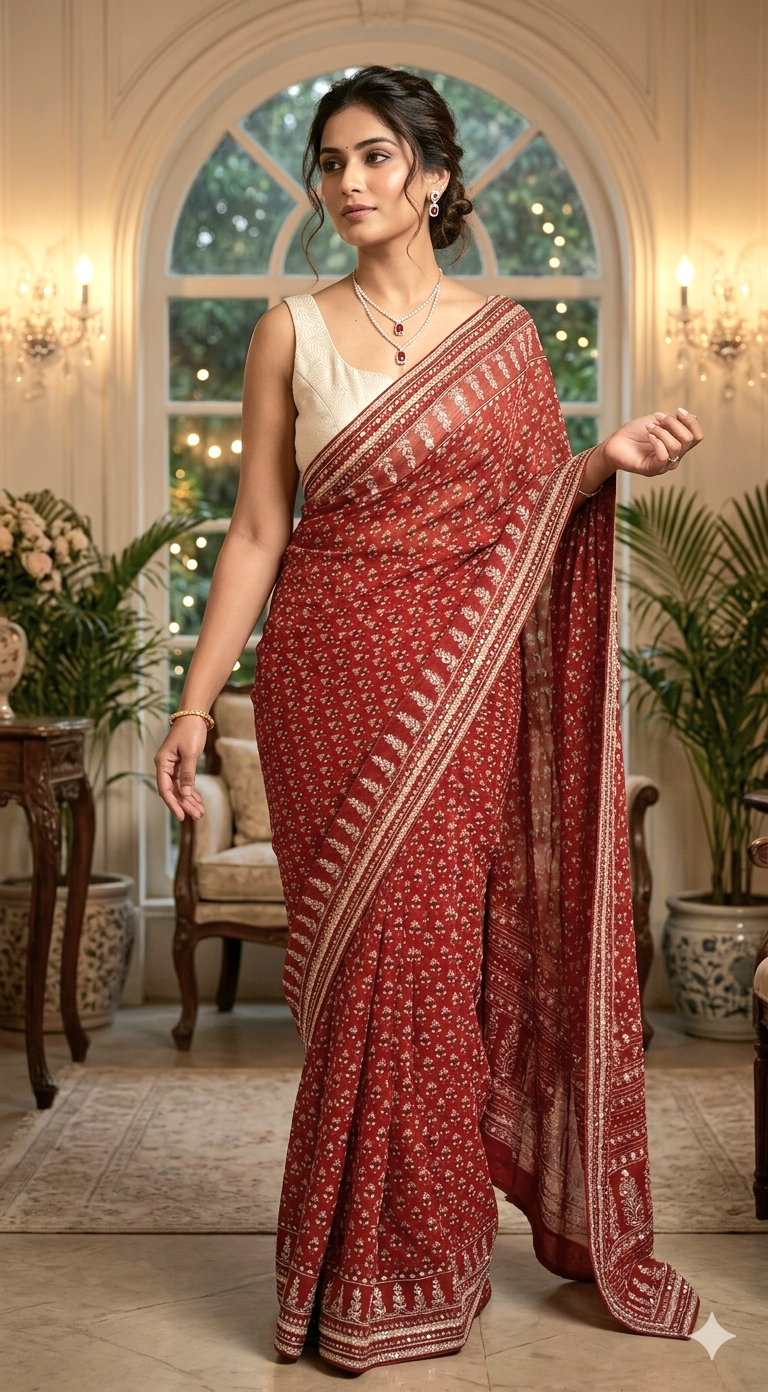 Pure georgette designer saree with border stone work