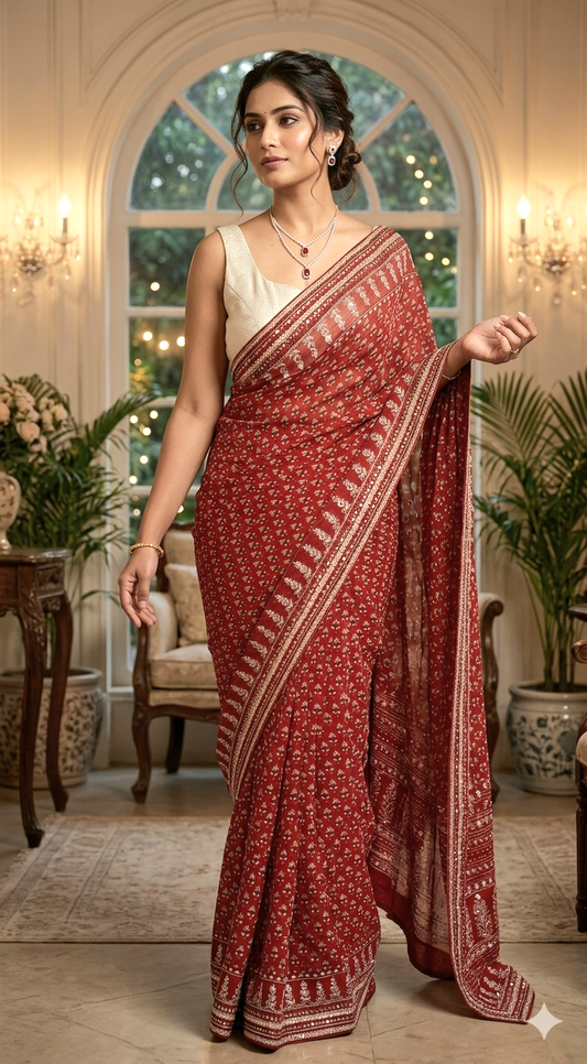 Pure georgette designer saree with border stone work