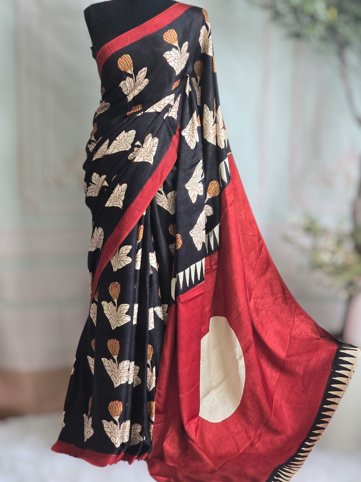 Modal silk saree with block print- BP