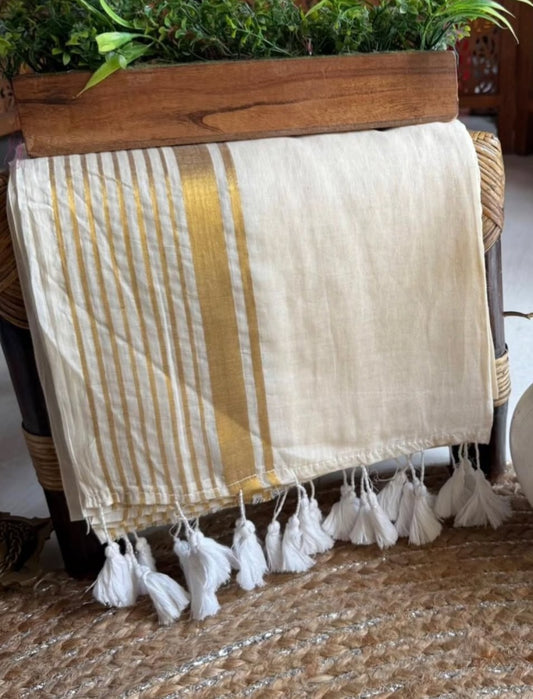 Mul cotton onam saree with stripes border
