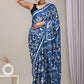 Modal silk on Indigo-  with natural dye handblock Ajrakh vanaspati print Saree with stitched blouse
