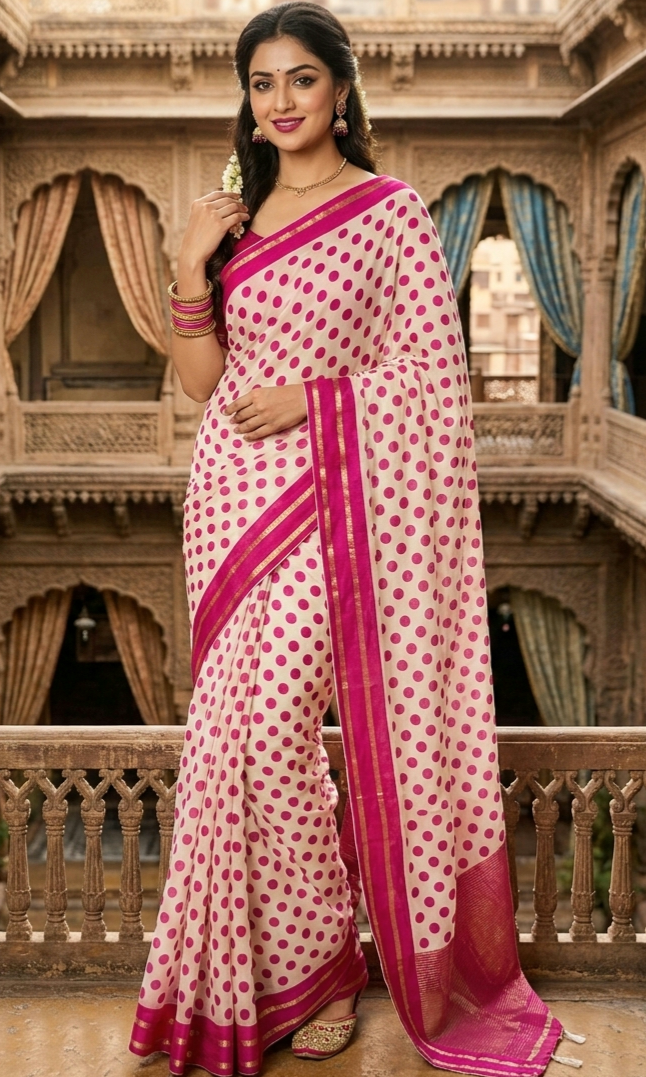 Polka dot design on chiffon- Stitched blouse