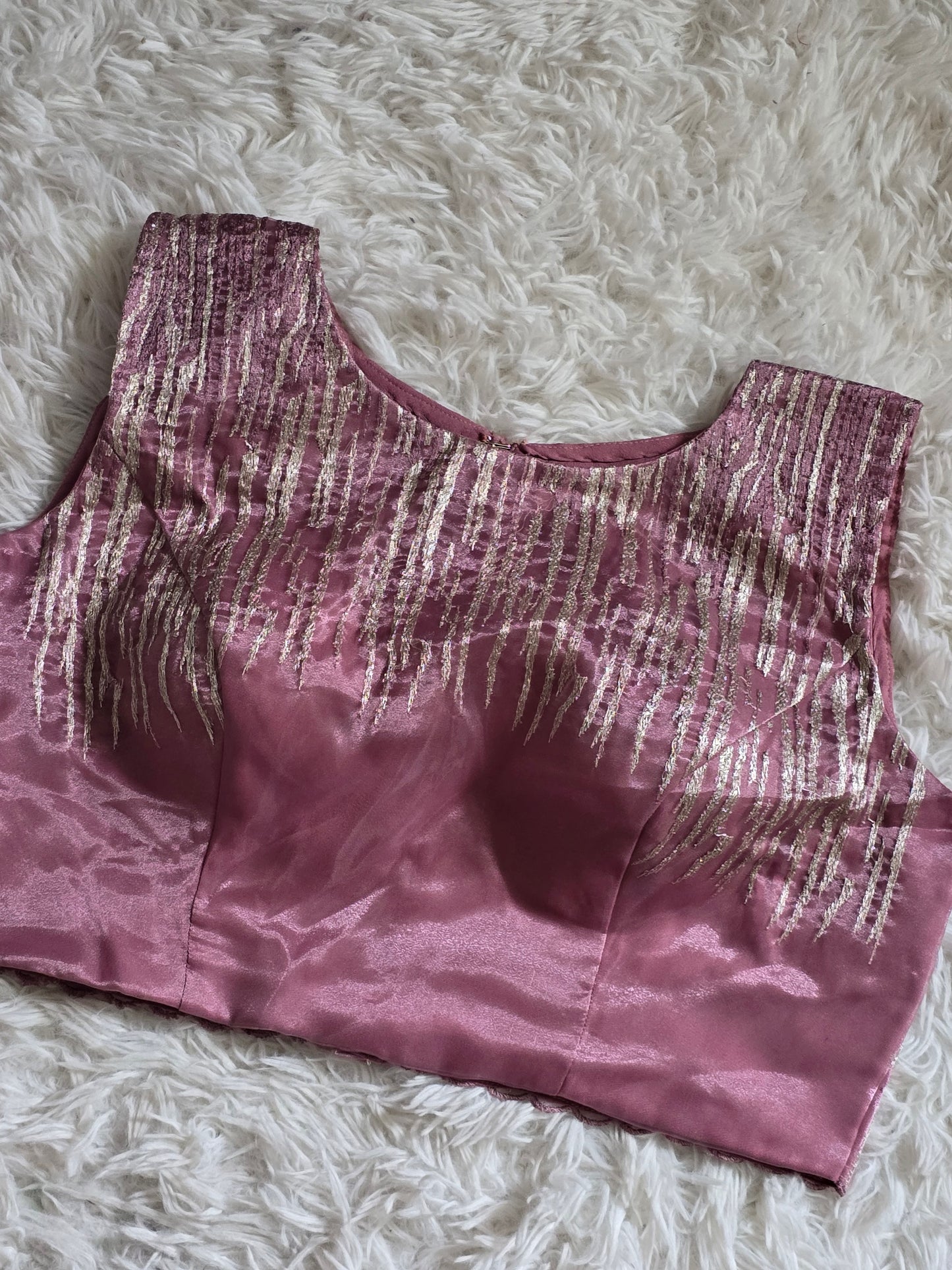 Pure organza designer saree with stitched blouse (mauve pink tone)