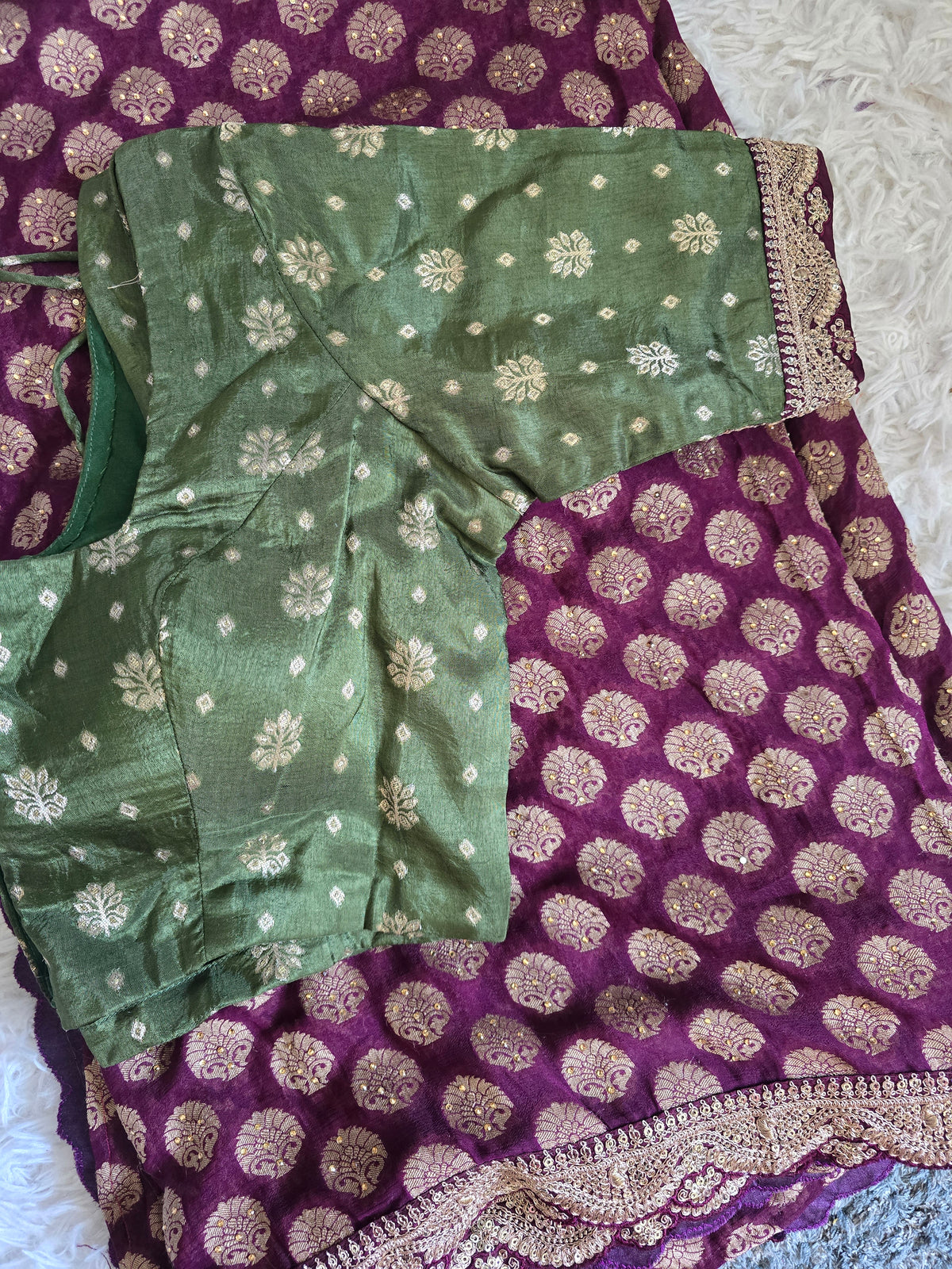 Designer georgette saree with green  stitched blouse