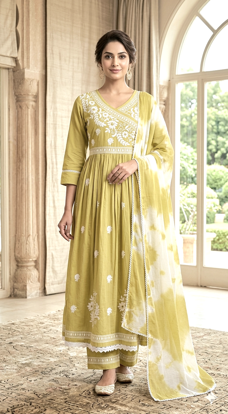Cotton 3 pc salwar set(angrakha style)