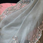 Pure organza silk saree with beads and stone work-stitched ( contrast) blouse
