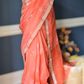 Matka linen saree with silver zari- stitched blouse