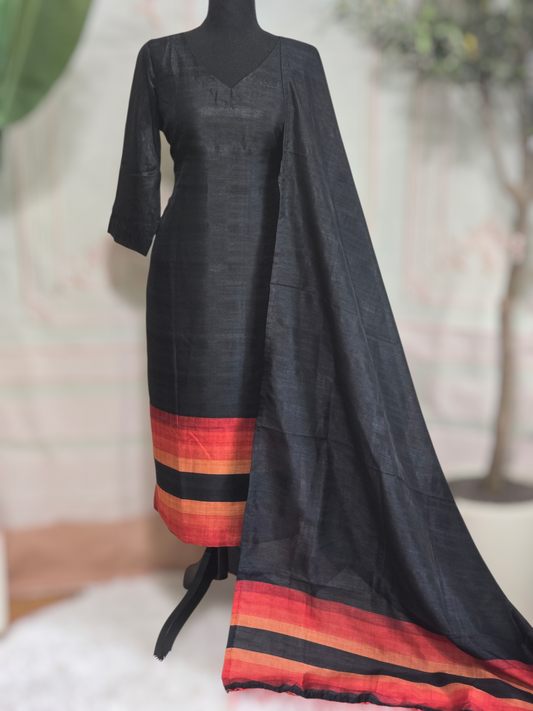 Semi tussar 3 pc salwar suit with multi color print