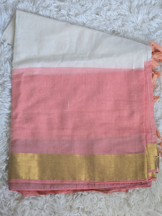 Mul cotton(peach and white) saree