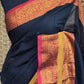 Handloom cotton saree with kanchee border- stitched blouse